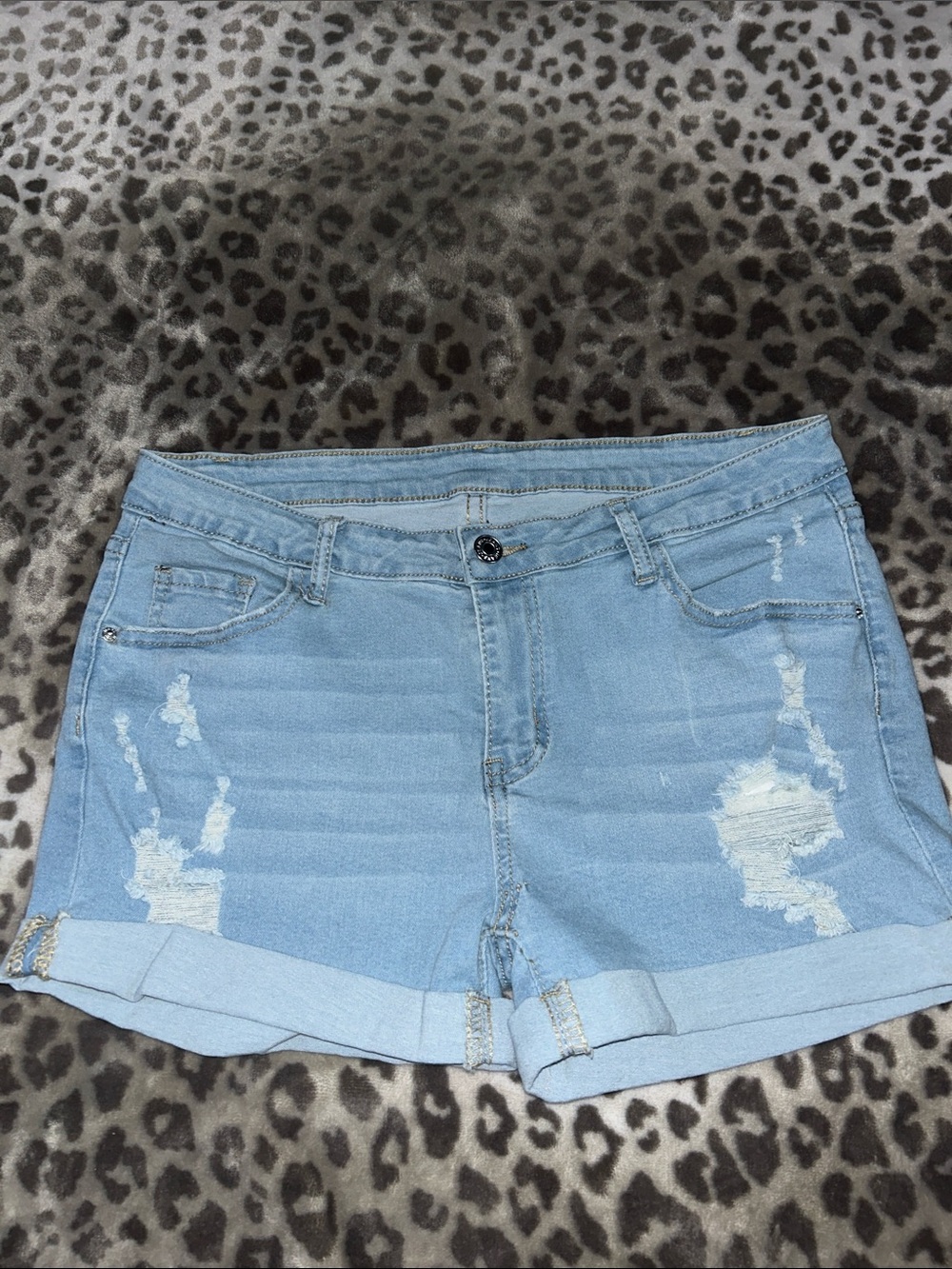 Light Blue Distressed Women's Denim Shorts